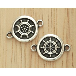 925 Sterling Silver 2 Ship Wheel  Printed Connectors Links 11mm.