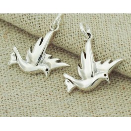 925 Sterling Silver 2 Bird Charms 14x16mm. Polished Finish