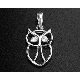 1 of 925 Sterling Silver Mini Owl Pendant 10x13mm., With Colorless CZ