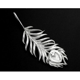 925 Sterling Silver Peacock Feather Pendant  10x30 mm.
