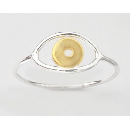 925 Sterling Silver 0.9 mm. Wire Ring -  Gold plated  Eye