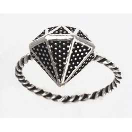 925 Sterling Silver 1.5mm Oxidized Twisted  Ring - Diamond  Design