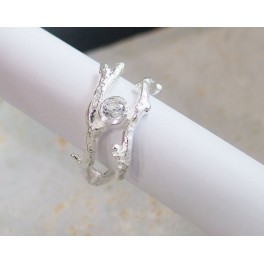 925 Sterling Silver Twig Ring with Colorless CZ