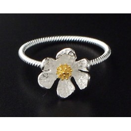 925 Sterling Silver Twisted Flower Ring Gold plated pollen