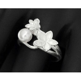 925 Sterling Silver Combined Flower Branch Ring with Pearl