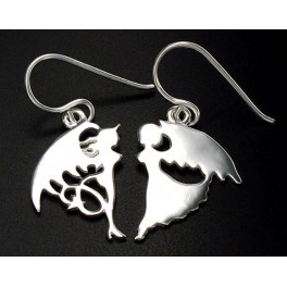 925 Sterling Silver  Angel and Devil  Earrings 12x18mm. Polish Finished.