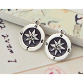 925 Sterling Silver 2 Compass Printed Disc Charms 11 mm.