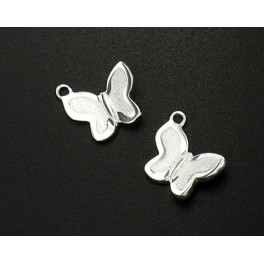 925 Sterling Silver 2 Tiny  Butterfly Charms 7x9mm. Polished Finish.