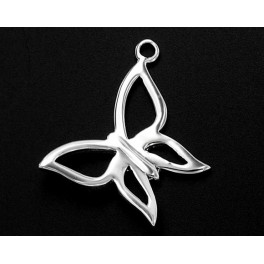 925 Sterling Silver Butterfly Pendant 14x20mm. Polished Finish.