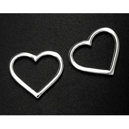 925 Sterling Silver 2 Heart Links Connectors 12.3x14 mm.
