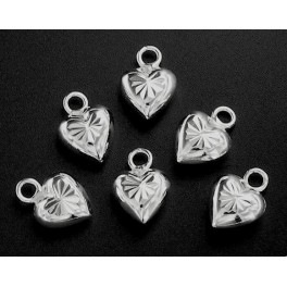925 Sterling Silver 6 Heart Charms 6 mm.