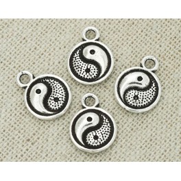 925 Sterling Silver 4 Yin Yang  Printed  Disc Charms 9.5mm.