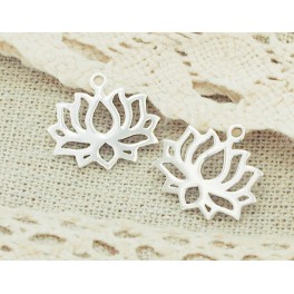 925 Sterling Silver 2 Lotus Charms 14.5x17mm. Polished Finish.