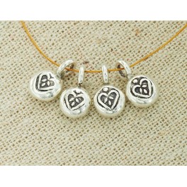 Karen Hill Tribe Silver 4 Heart Printed  Charms 7 mm.