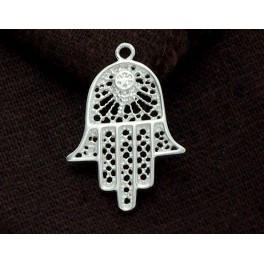 925 Sterling Silver Hand Of Fatima Pendant 18x24mm.