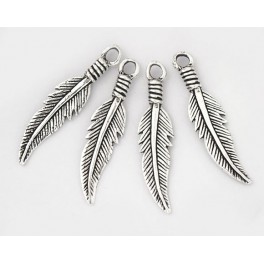 925 Sterling Silver 4 Feather Charms  5x23mm.
