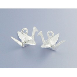 925 Sterling Silver 2 Origami Bird Charms 6x14mm. Polished Finish.