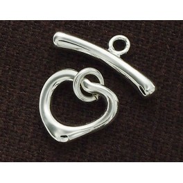 925 Sterling Silver Heart Toggle 11x10 mm.