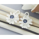 925 Sterling Silver 2 Daisy Charms with Lab grown Sapphire.
