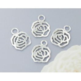 925 Sterling Silver 4 Rose Charms 8x9mm.
